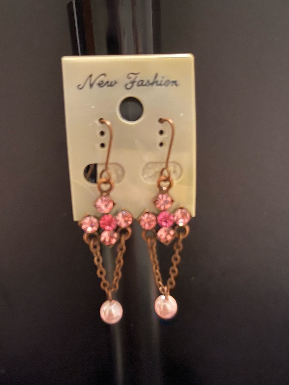 Pink Chain Drop Earrings with Pink Faux Pearl Accent